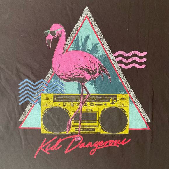 Kid Dangerous Girl’s Short Sleeve T-shirt size L (12-14), Black, Pink Flamingo - Picture 5 of 7